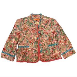 Cynthia Steffe Floral Blazer Silk Lined Faux Collar Ruffle Bright Colorful Fall